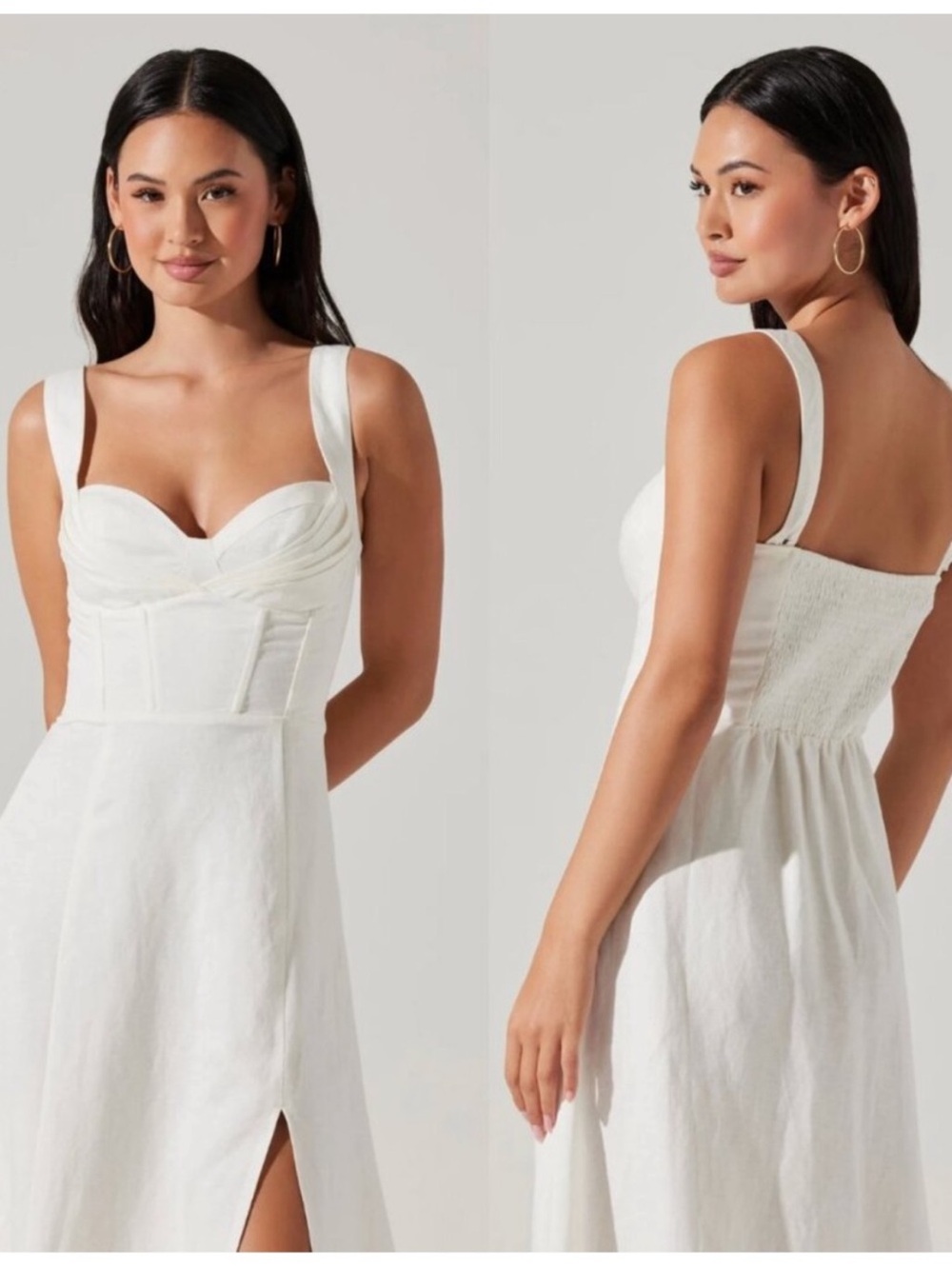 ASTR Estella Corset White Linen Blend Sleeveless Midi Dress Size Medium Revolve - Picture 2 of 16